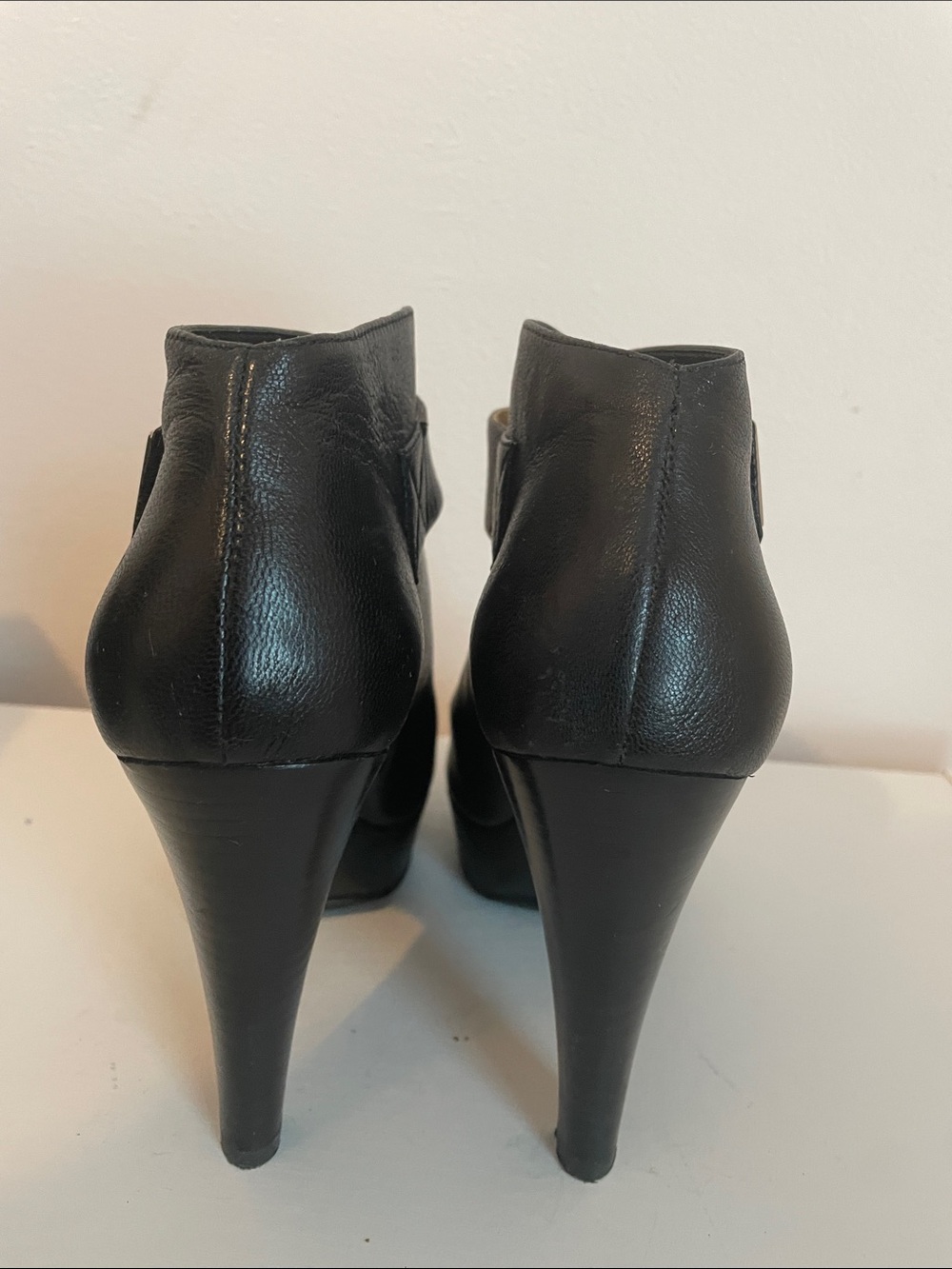MICHAEL Michael Kors Black Leather Peep-Toe Platform Booties with MK Plaque - Picture 2 of 6